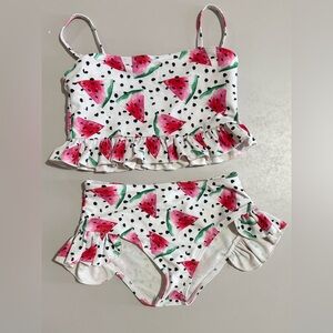 Girl's Watermelon Print Ruffle Bikini Set